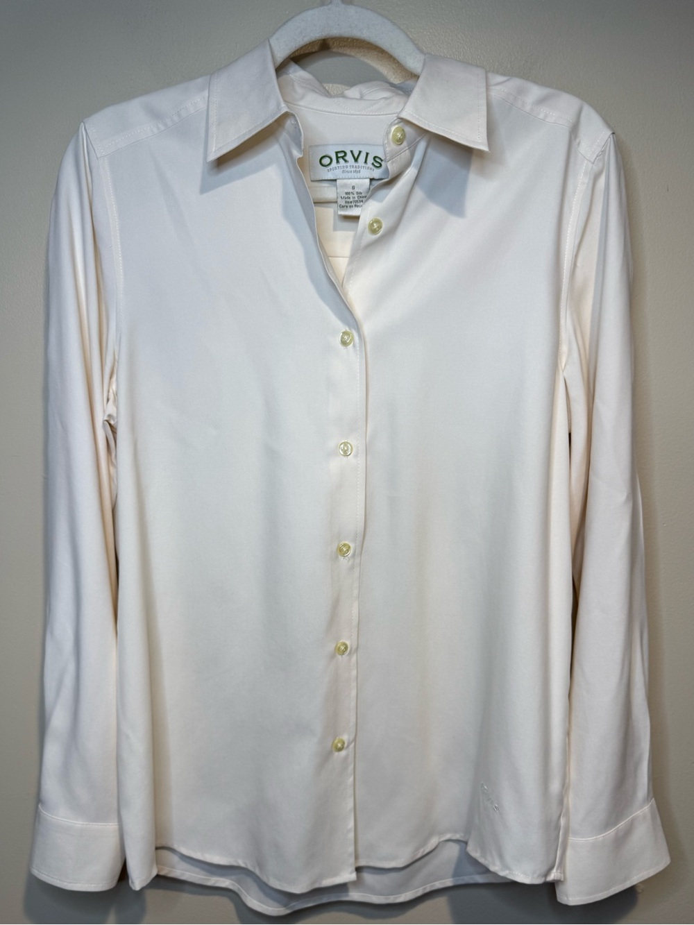 Vintage Orvis 100% Silk Shirt Blouse Ivory Button Up Blouse Long Sleeve Small